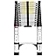 Lightweight, multi-functional, foldable aluminum telescopic ladder with two triangular stabilizers; maximum load capacity 330 lbs.