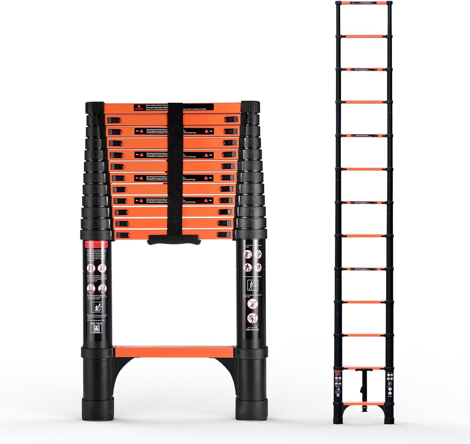 Telescopic ladder, aluminum alloy telescopic ladder, 330 lbs load capacity, multi-purpose foldable ladder for home and office use; orange