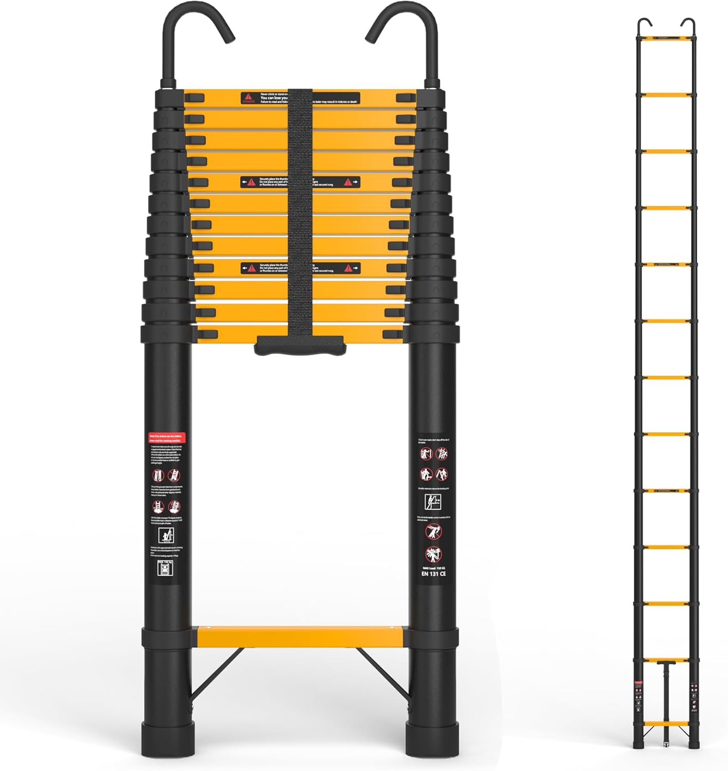 Telescopic ladder, aluminum alloy telescopic ladder, 330 lbs load capacity, multi-purpose foldable ladder for home and office use; orange