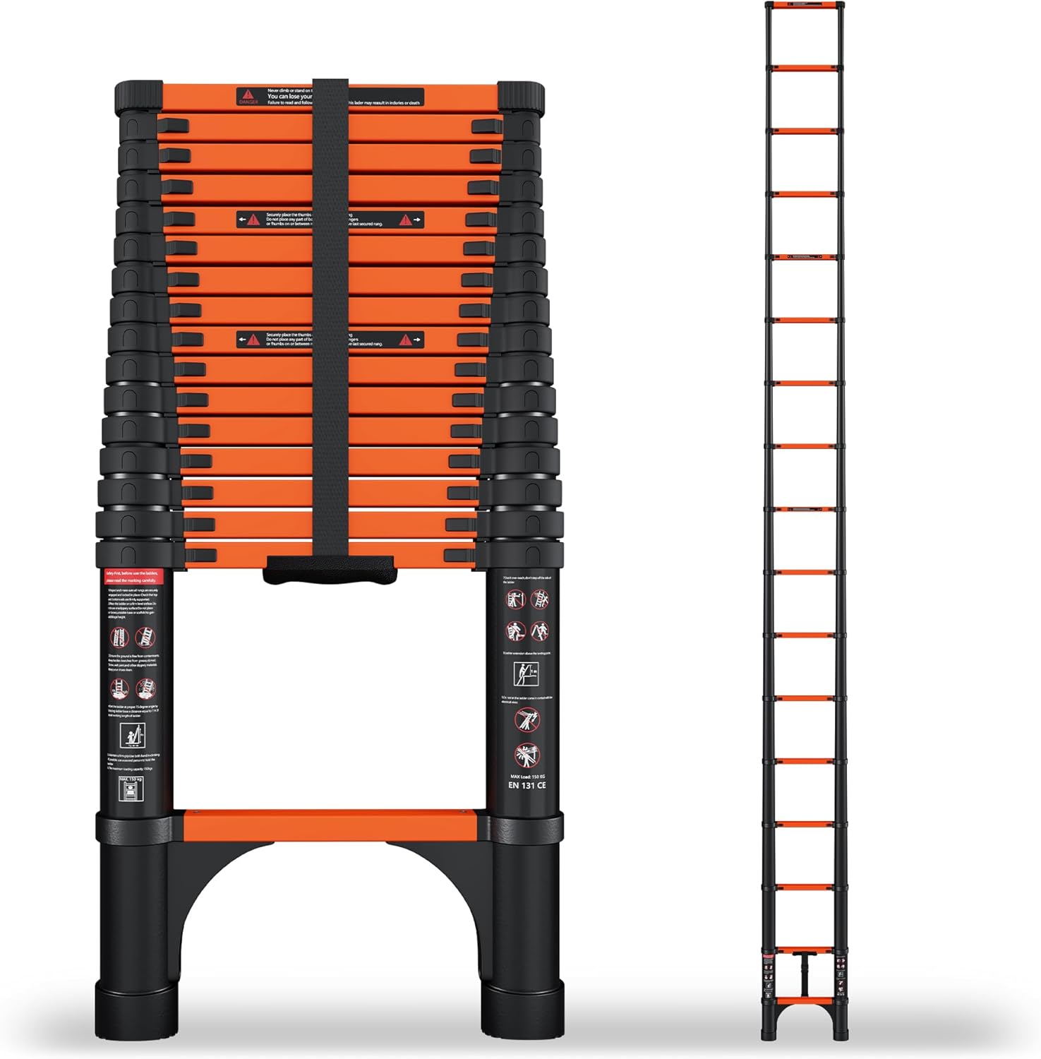 Telescopic ladder, aluminum alloy telescopic ladder, 330 lbs load capacity, multi-purpose foldable ladder for home and office use; orange