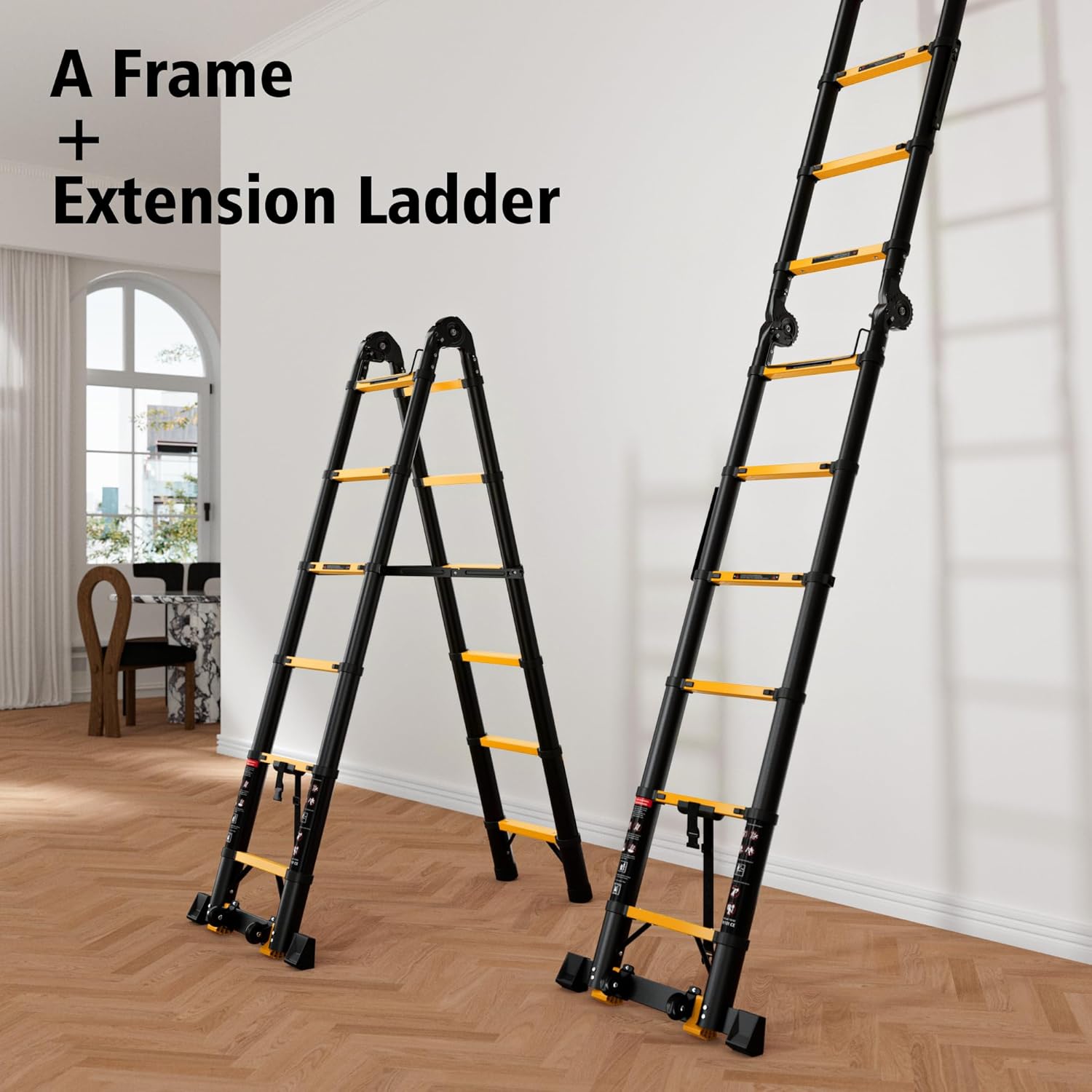 Telescopic ladder, aluminum alloy telescopic ladder, 330 lbs load capacity, multi-purpose foldable ladder for home and office use; orange