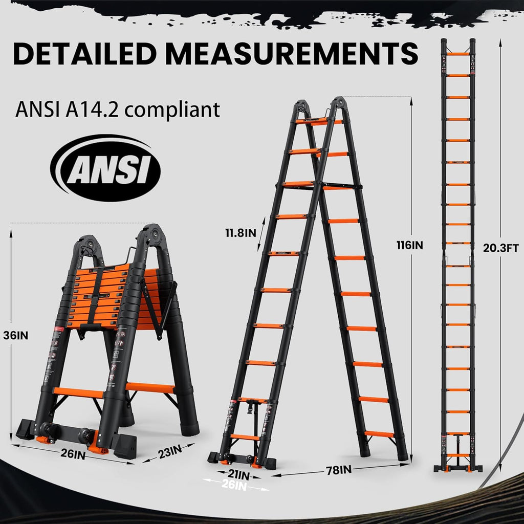 Telescopic ladder, aluminum alloy telescopic ladder, 330 lbs load capacity, multi-purpose foldable ladder for home and office use; orange