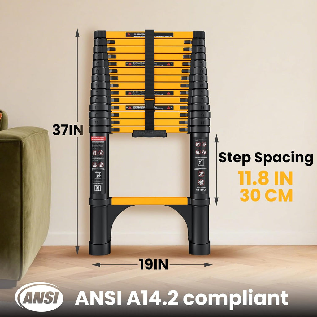 Telescopic ladder, aluminum alloy telescopic ladder, 330 lbs load capacity, multi-purpose foldable ladder for home and office use; orange