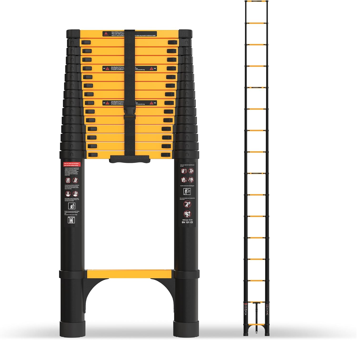 Telescopic ladder, aluminum alloy telescopic ladder, 330 lbs load capacity, multi-purpose foldable ladder for home and office use; orange