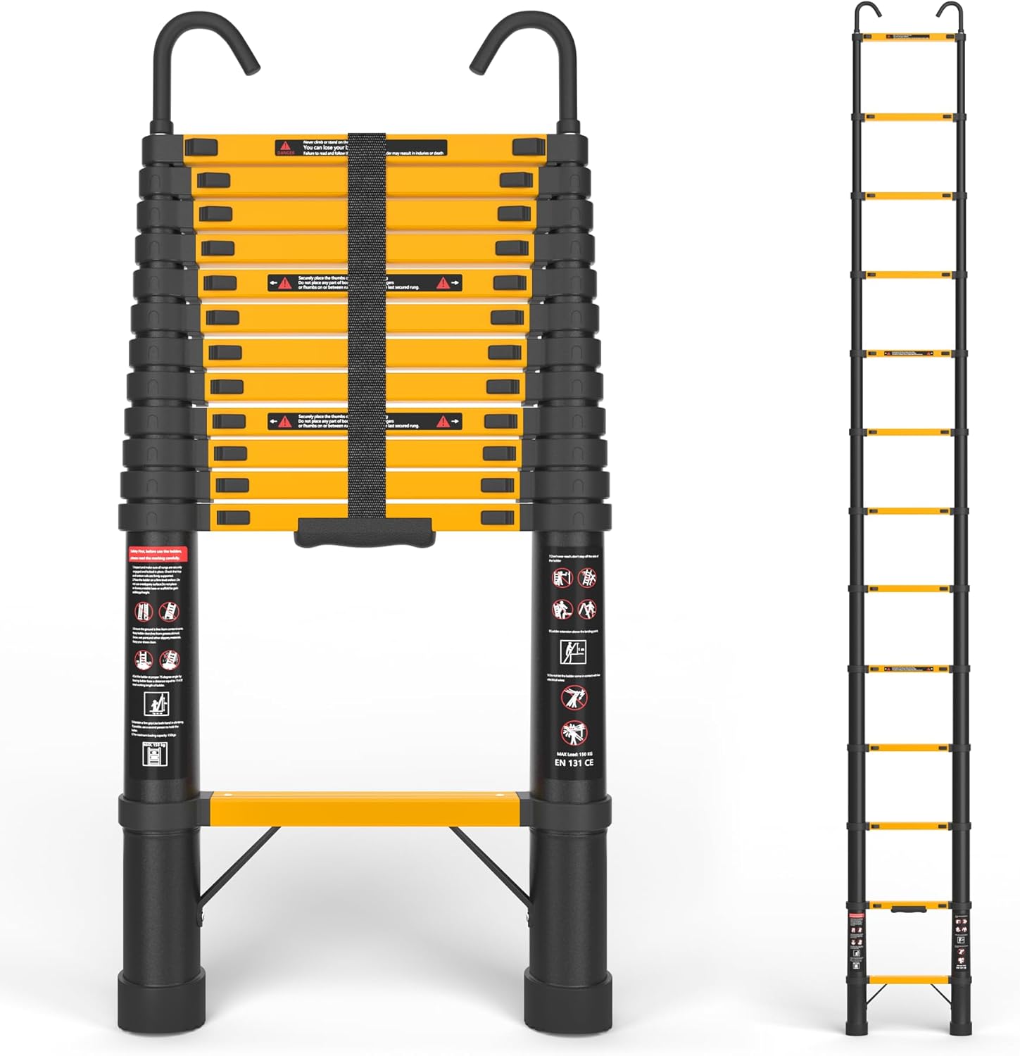 Telescopic ladder, aluminum alloy telescopic ladder, 330 lbs load capacity, multi-purpose foldable ladder for home and office use; orange