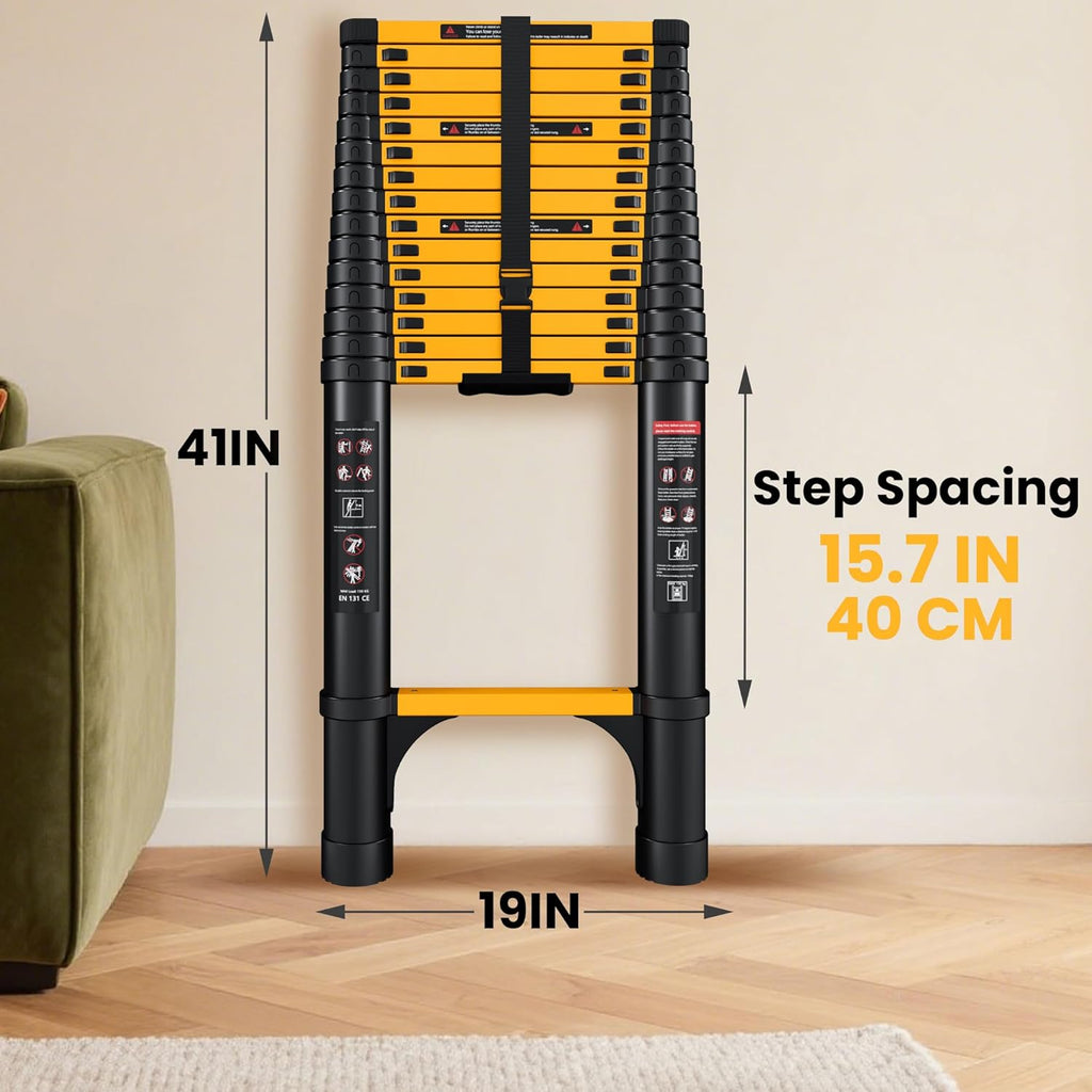 Telescopic ladder, aluminum alloy telescopic ladder, 330 lbs load capacity, multi-purpose foldable ladder for home and office use; orange