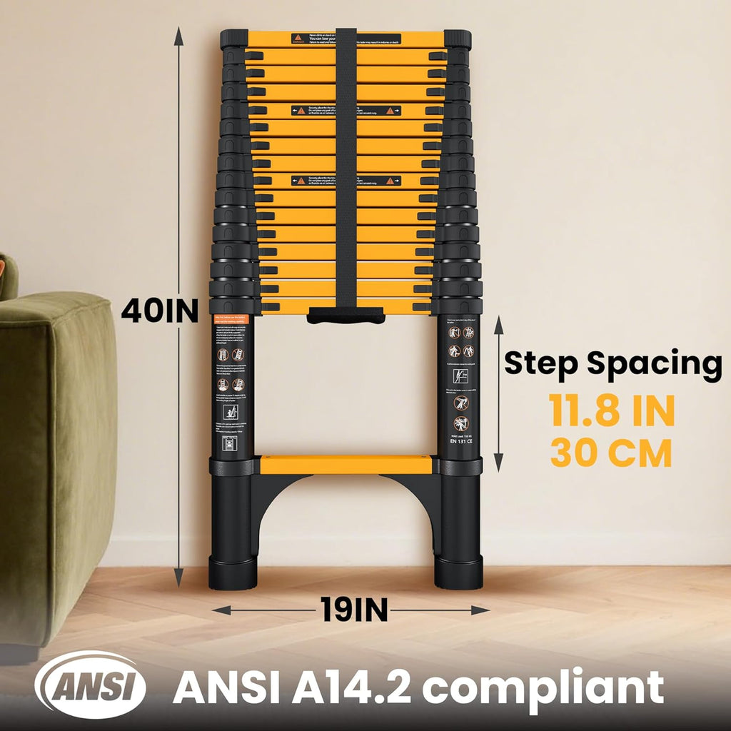 Telescopic ladder, aluminum alloy telescopic ladder, 330 lbs load capacity, multi-purpose foldable ladder for home and office use; orange