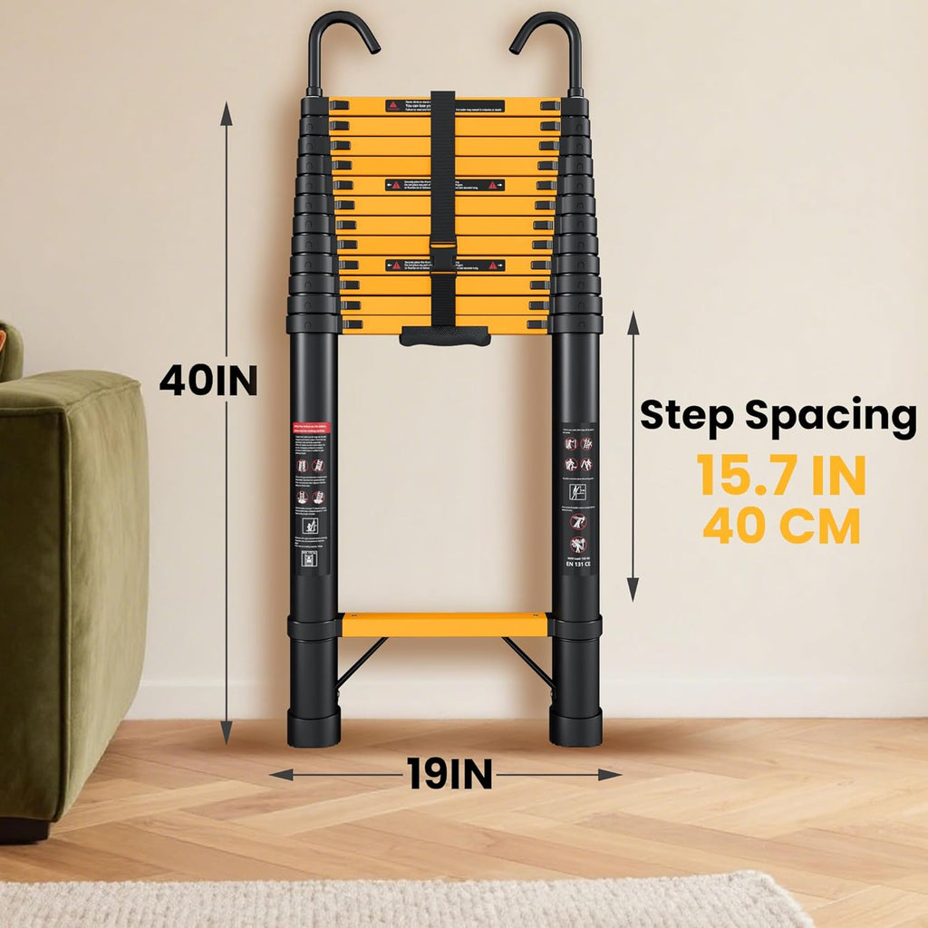 Telescopic ladder, aluminum alloy telescopic ladder, 330 lbs load capacity, multi-purpose foldable ladder for home and office use; orange