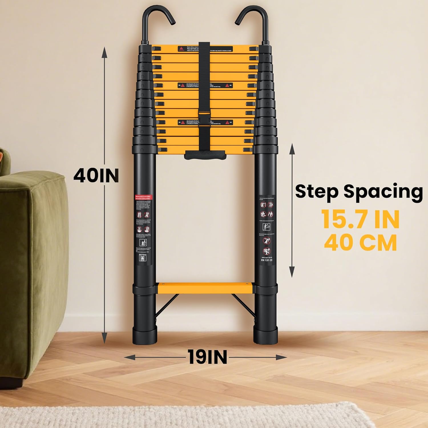 Telescopic ladder, aluminum alloy telescopic ladder, 330 lbs load capacity, multi-purpose foldable ladder for home and office use; orange