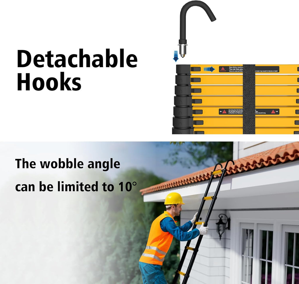 Telescopic ladder, aluminum alloy telescopic ladder, 330 lbs load capacity, multi-purpose foldable ladder for home and office use; orange