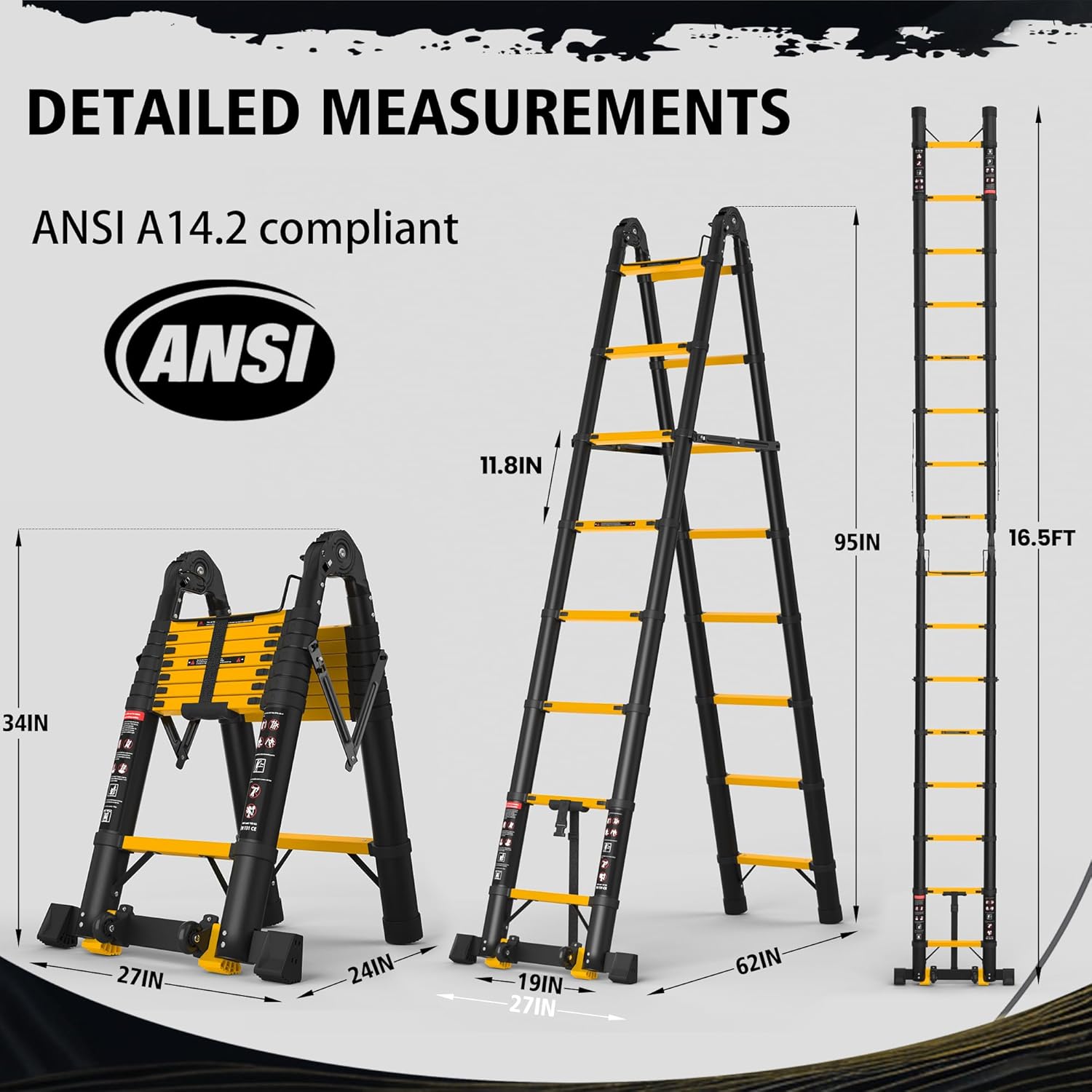 Telescopic ladder, aluminum alloy telescopic ladder, 330 lbs load capacity, multi-purpose foldable ladder for home and office use; orange
