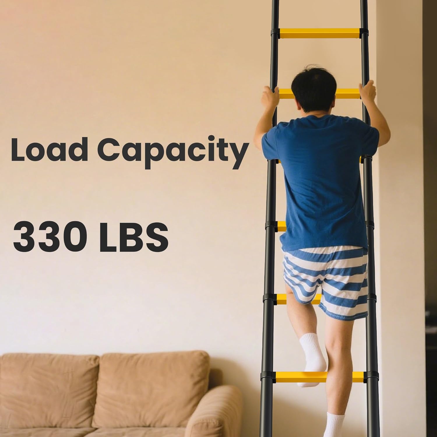 Telescopic ladder, aluminum alloy telescopic ladder, 330 lbs load capacity, multi-purpose foldable ladder for home and office use; orange