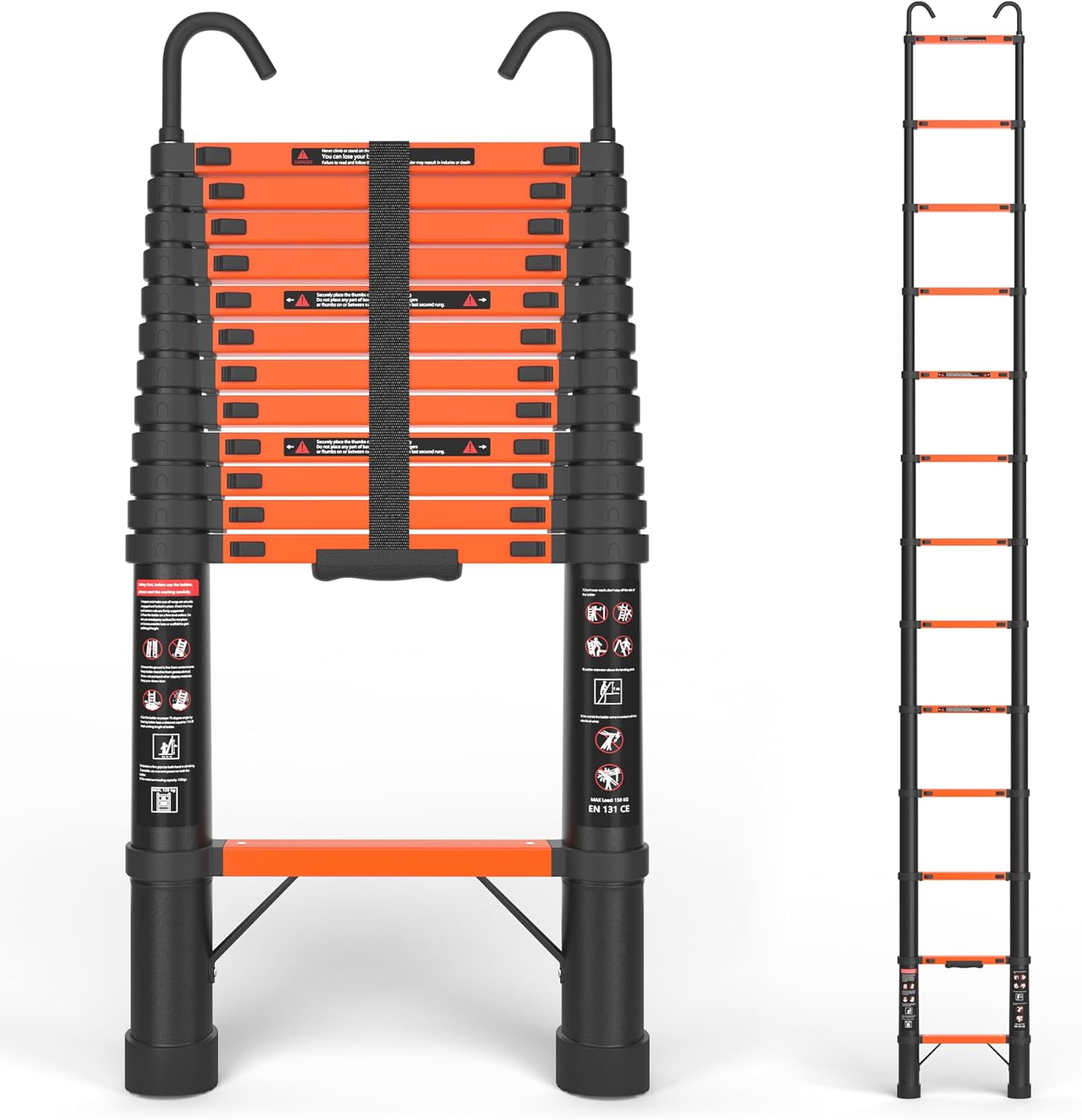 Telescopic ladder, aluminum alloy telescopic ladder, 330 lbs load capacity, multi-purpose foldable ladder for home and office use; orange