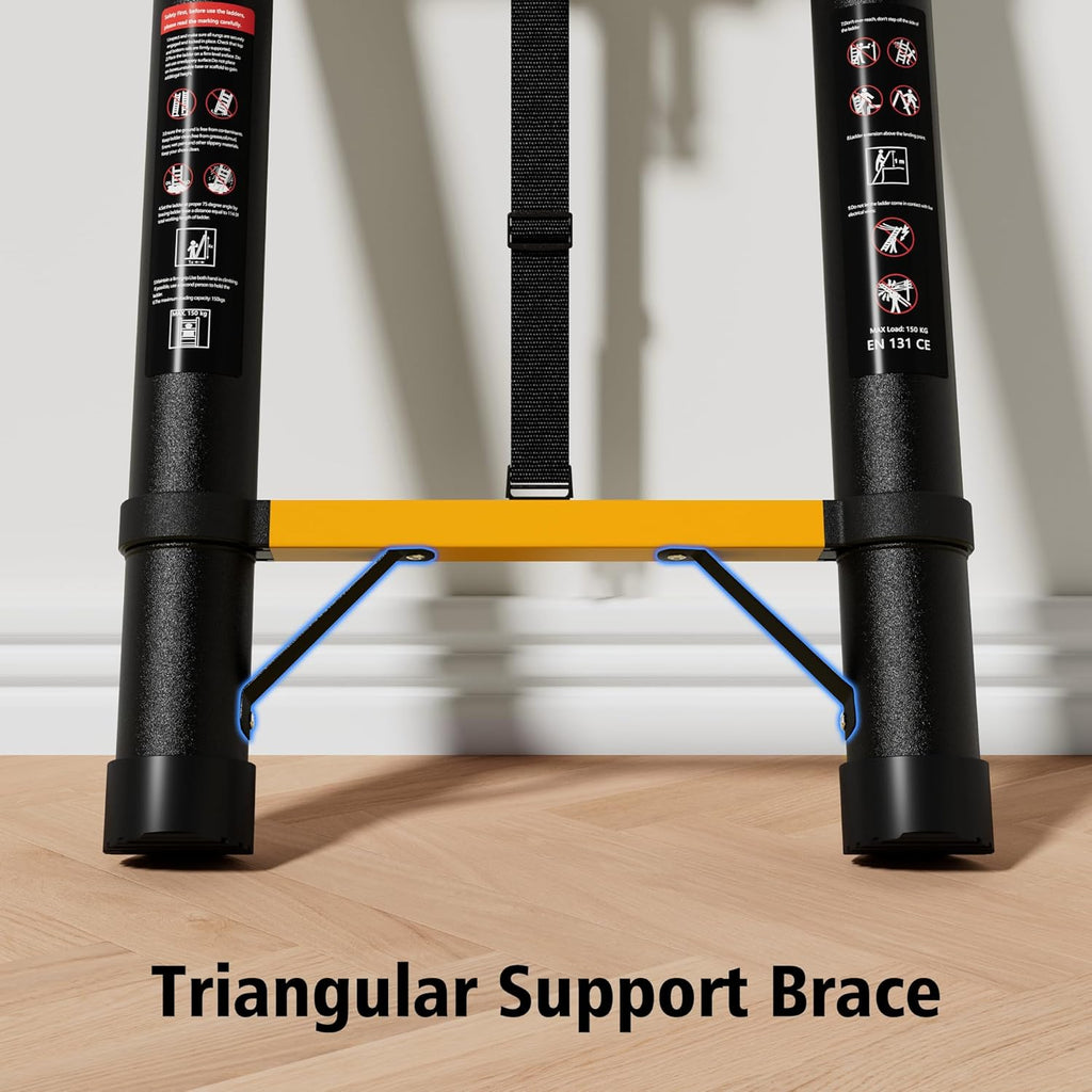 Telescopic ladder, aluminum alloy telescopic ladder, 330 lbs load capacity, multi-purpose foldable ladder for home and office use; orange