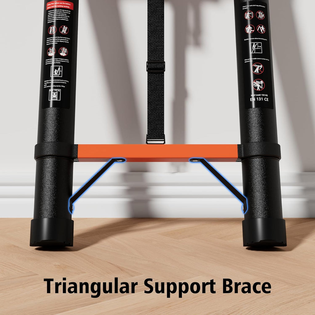 Telescopic ladder, aluminum alloy telescopic ladder, 330 lbs load capacity, multi-purpose foldable ladder for home and office use; orange