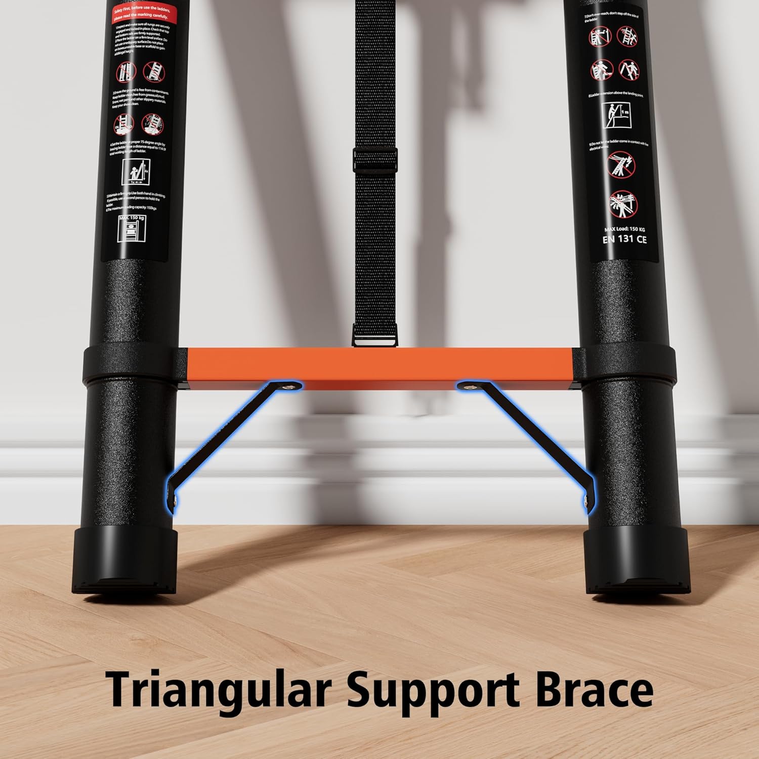 Telescopic ladder, aluminum alloy telescopic ladder, 330 lbs load capacity, multi-purpose foldable ladder for home and office use; orange