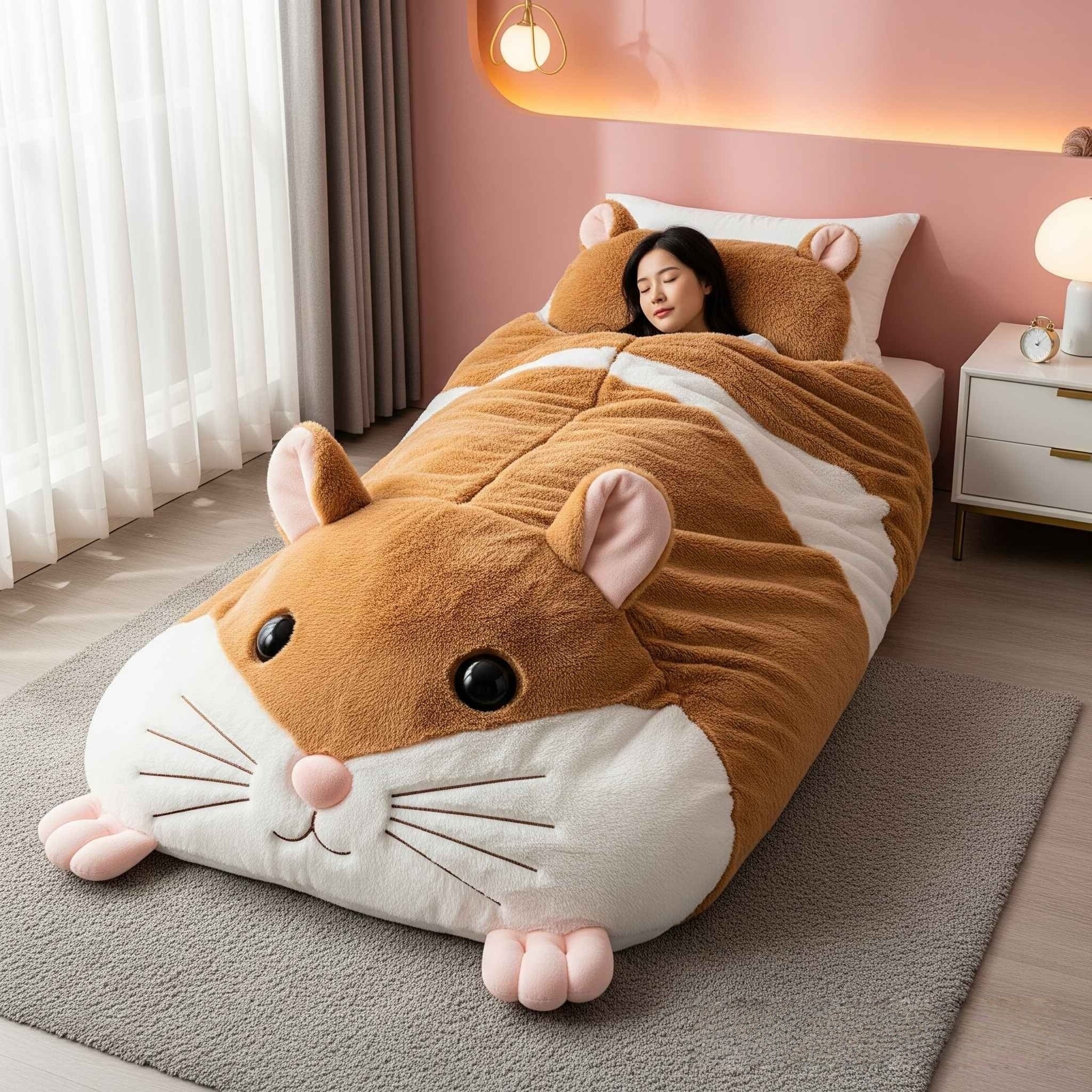 Fluffy Hamster Shaped Sleeping Bag to Snuggle Away Stress